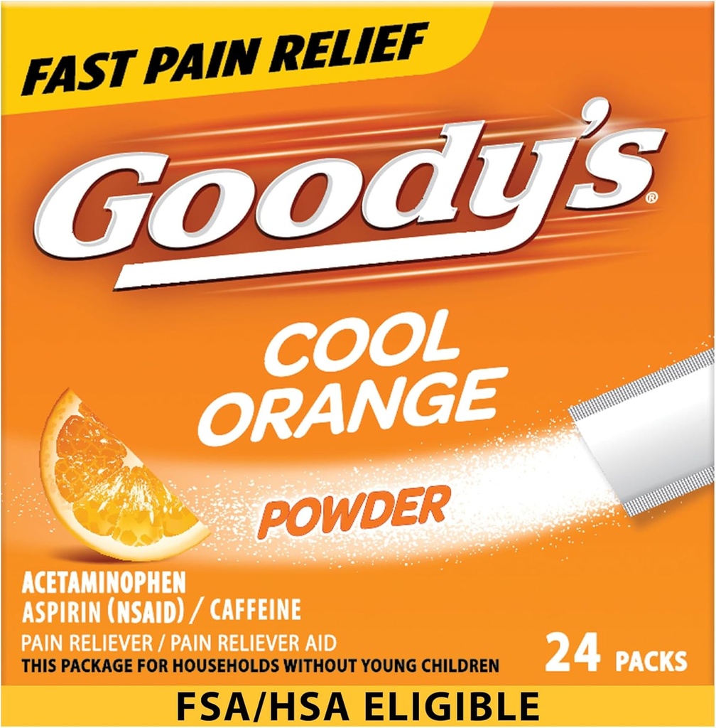 Powders de Alivio de Dolor de Goody, Powder de Dolor Extra Strength Cool Orange, 24 ct (Pack of 1)