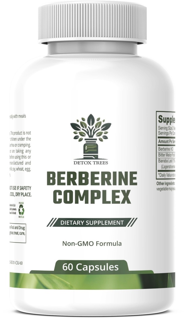 Suplemento de bereberina con extracto de melón y Banaba Leaf - 1000mg Berberine HCL para el sistema inmunológico - Gestión de peso - No GMO - Complejo de bereberina sin gluten, 60 cápsulas.