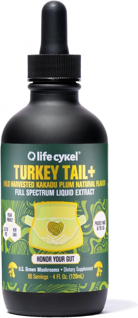 Life Cykel - Turquía Tail Mushroom Liquid Extract with Kakadu Plum - Immune Support &amp; Digestive Health Prebiotic Supplement - Vegan, Non-GMO and Gluten Free - 4 Fl Oz