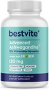 BESTVITE Advanced Ashwagandha 120mg w/Shoden (120 cápsulas vegetarianas) - Contención clínicamente estudiada líder de la industria 35% Withanolide Glycosides - No Stearates - Vegan - No GMO - Gluten Free