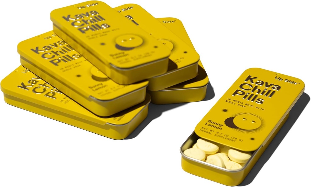 Al lado Kava Chill Pills, Kava Kava Candy Sunny Lemon Flavor, Suplemento natural para la calma &amp; Stress Support, 6 Pack 20 Mints