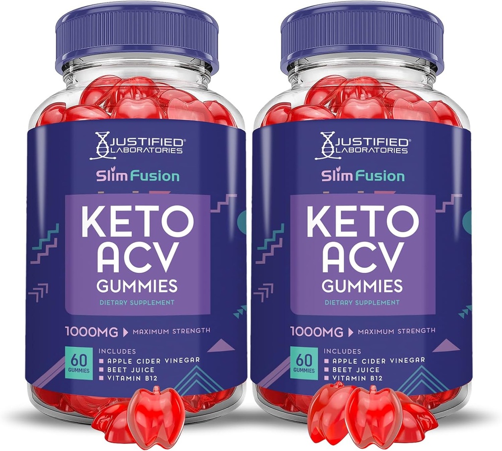 (2 Pack) Slim Fusion Keto ACV Gummies Advanced 1000MG Slimfusion Keto Gummies Formula Apple Sider Vinegar Formulado con Pomegranate Beet Juice Powder B12 Vegan Non GMO 120 Gummys