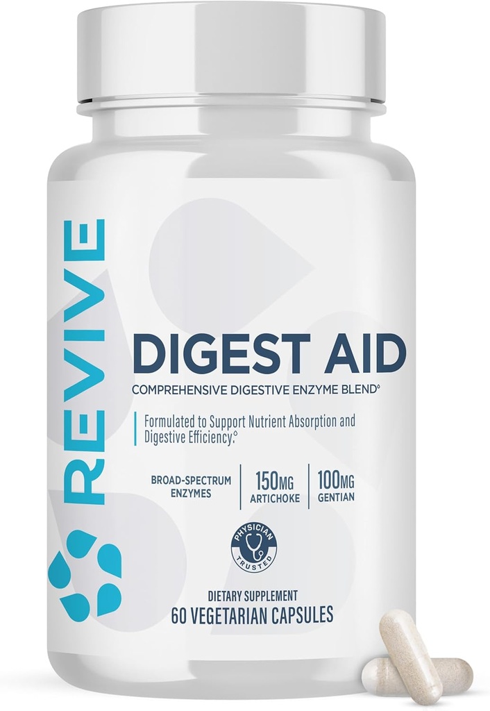 Revive MD Digest Aid, Digestive Support Supplement for Men &amp; Women - Comprehensive Digestive Enzyme Blend with Probiotics & Prebiotics for Gut Health & Health & Healthy Digestion (90 Capsules, 90 Servings)