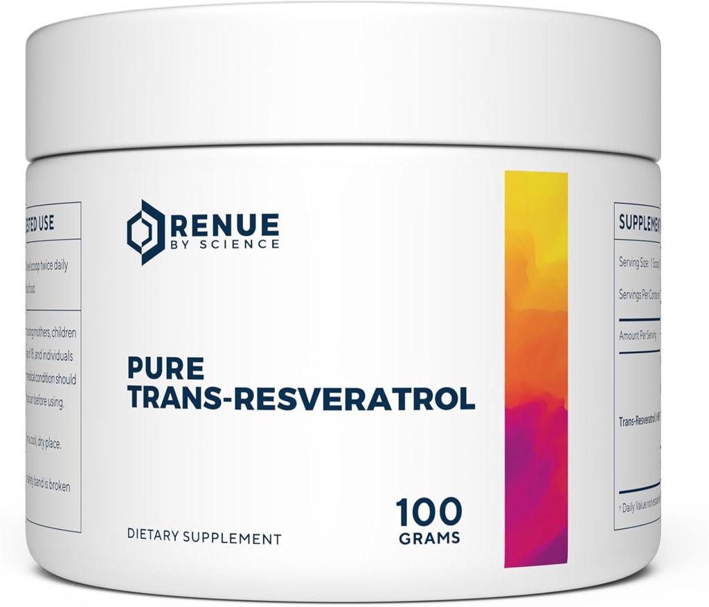Renue By Science Resveratrol TEN High Strength Resveratrol Supplement TEN 100g Trans Resveratrol Powder ← Reservatrol 200 Day Supply ← Non-GMO & Allergen Free Silencio Manufactured in The USA Third-Party Tested