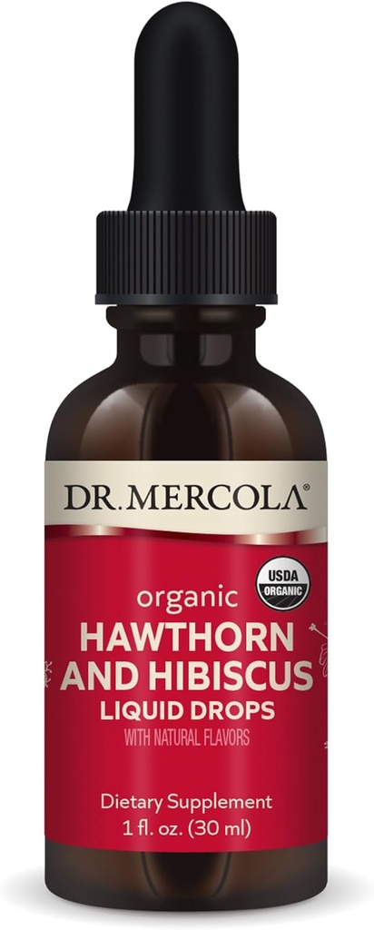 Dr. Mercola Organic Hawthorn and Hibiscus Liquid Drops Dietary Supplements, 30 Servings (30 Droppers), Non GMO, Gluten Free, Soy Free, USDA Organic