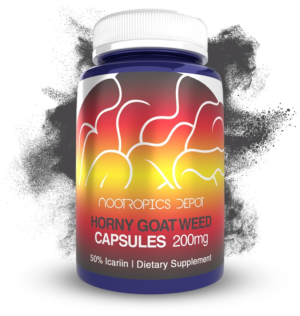 Nootropics Depot Horny Goat Weed Capsules Silencio 200mg Silencio 30 Cuenta Silencio Mínimo 50% Icariin ← Epimedium brevicornum