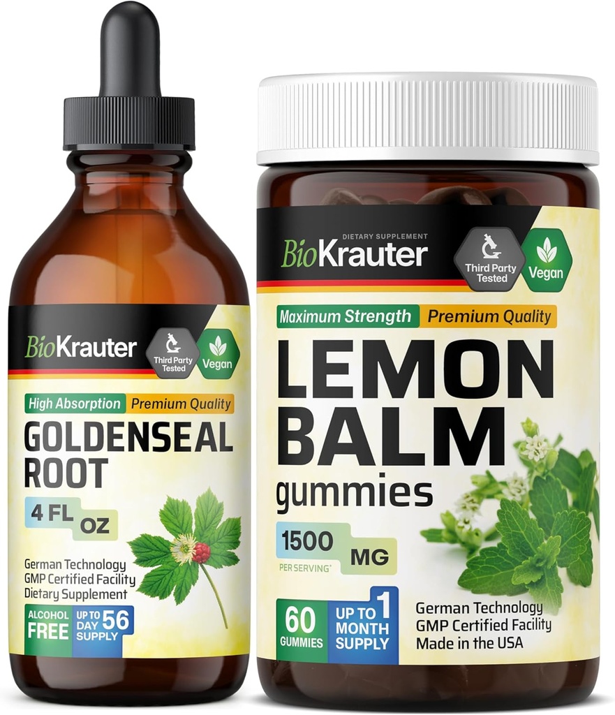 BIO KRAUTER Goldenseal Tintura 4 Fl. Oz. & Lemon Balm 60 Gummies