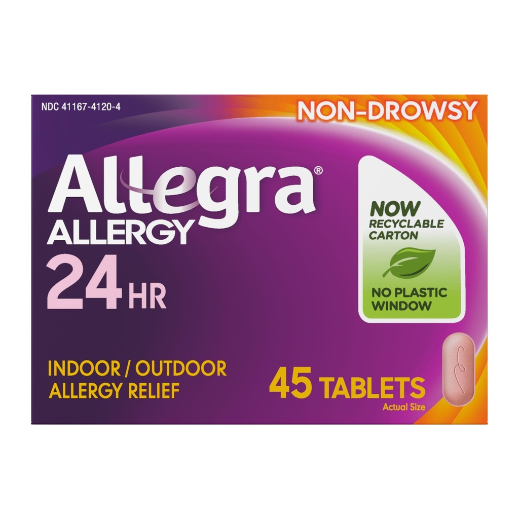 Allegra Adulto 24-Hour Alergy Relief Tablets, No-Drowsy Indoor and Outdoor Alergy Medicine, 180 mg Fexofenadine HCI Antihistamine Pill, 45-Count