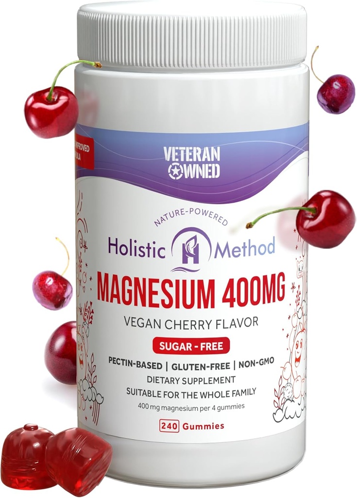 Magnesium Citrate Gummies - Sin azúcar, Vegan y No GMO para mejor sueño y relajación - Sin alcohol de azúcar - Suplemento de magnesio para adultos, adolescentes y niños - Cereza - 240 Chews