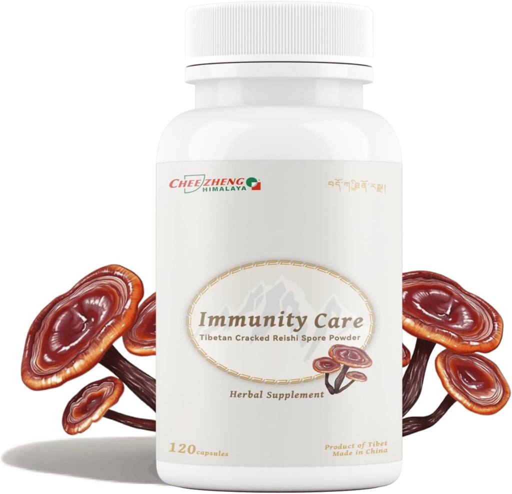 CheezhengHimalaya Reishi Mushroom, Suplementos Orgánicos Diarios, Apoyo Inmunitario y Longevidad - Vegan, Libre de gluten, No GMO, Suplemento Natural Tíbetano Herbal - 120 cápsulas, 1400 mg