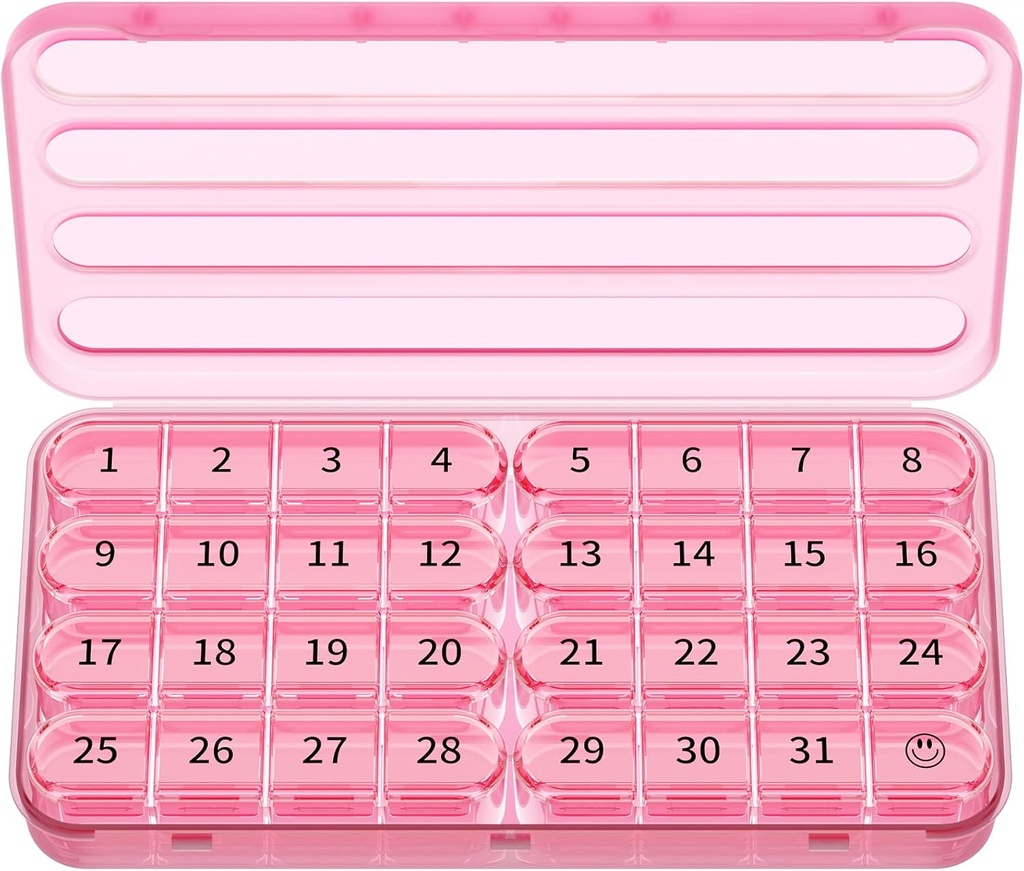 Zoksi Organizador Mensual de Pill 1 vez al día, 30 días Organizador de Caja de Pill Una vez al día, Un Mes Caso de Pill Grande para Viajar, 31 días Contenedor diario de Medcine para Vitaminas, Suplemento &amp; Medicación (Pink)