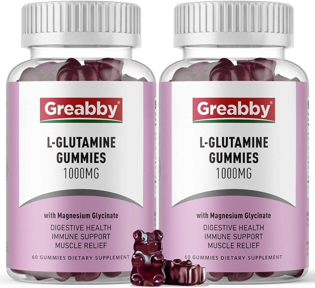 L Glutamine 1000mg Gummies - Muscle Relief & Immune Support, Amino Acid Supplement with Magnesium Glycinate, Vegan " Non-GMO, Gluten Free (120 Count)