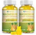 Magnesium Glycinate Gummies 400mg, Sugar Free Magnesium Taurate,Magnesium Malate Suplemento con Vitamina D, B6, CoQ10 para la relajación, Stress Relief, Muscle, Bone &amp; Sleep Support-120 Pineapple Gummies