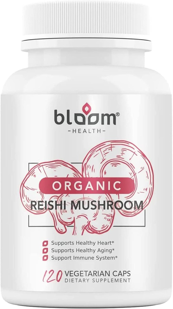 Reishi Mushroom Capsules, Ganoderma orgánica Lucidum para soporte inmunitario, Cardio Health and Energy – Gluten Free, Non-GMO, Vegan-Friendly 1000mg Reishi Mushroom Extract (120 cápsulas)