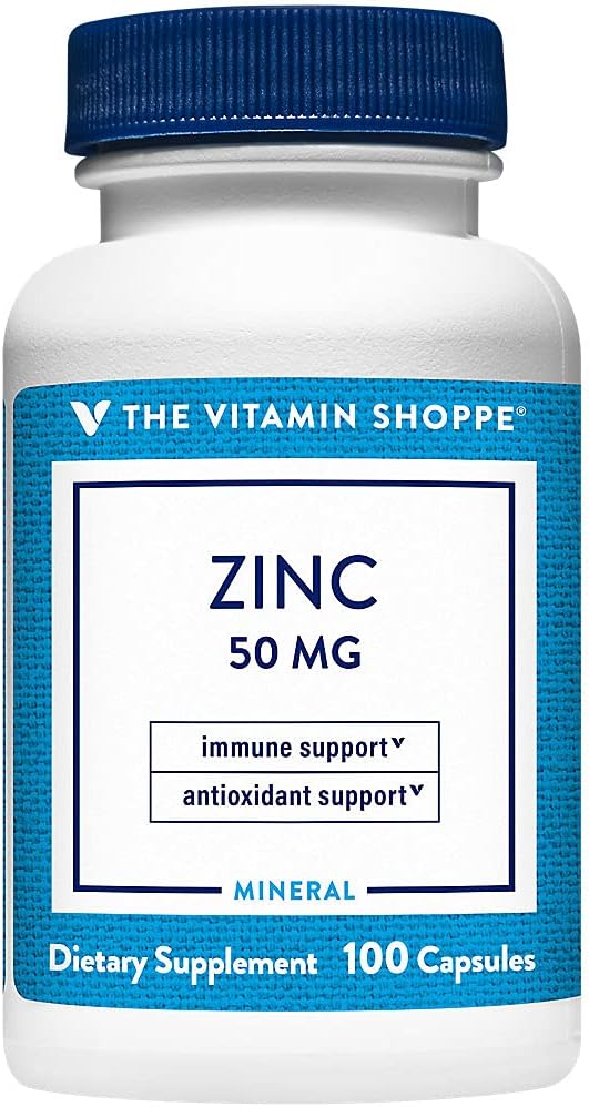 Zinc 50mg - Soportes Función sana de la inmune " Salud de los ojos, altamente absorbible, suplemento antioxidante - servicio diario, gluten " gratis lácteos (100 cápsulas) por The Vitamin Shoppe