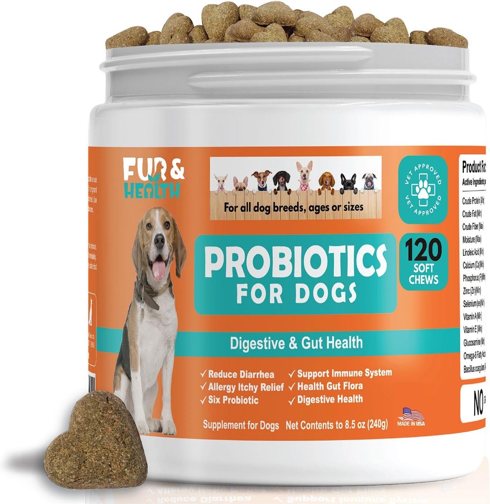 Probióticos para perros Salud Digestiva Suplemento Alergia &amp; Piel picante - Diarrea de mascotas Tratamiento de gas Actualización Stomach Alivio de pollo Flavor 120 Lápices blandos