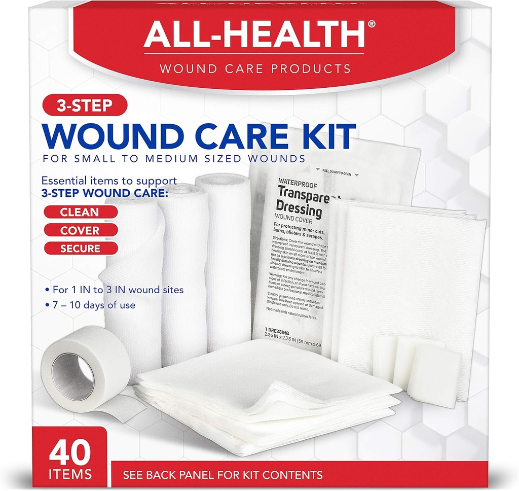 All Health Wound Care Kit " First Aid Supplies, 40 Piece  durable for Small to Medium Sized Wounds, Professional Use for Car, Home, Camping, Hiking and More