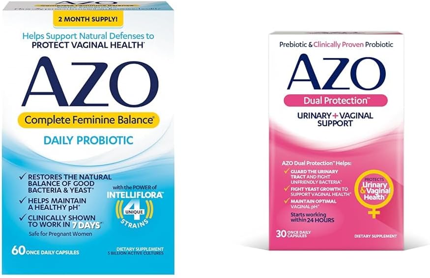 AZO Balance Femenino Completo Probióticos diarios para las mujeres, prestados clínicamente para ayudar a proteger la salud vaginal y la protección dual TEN Urinary + Vaginal Support*