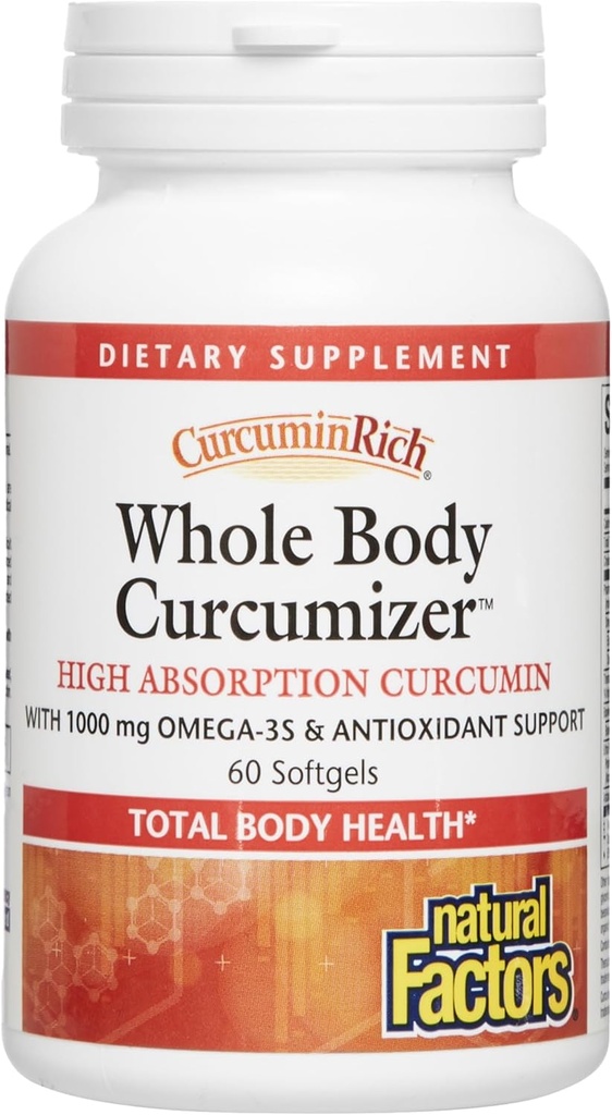 CurcuminRich Curcumizador de todo el cuerpo por factores naturales, soporta un corazón sano, articulaciones, cerebro e inflamación Respuesta con Omega-3 EPA y DHA, 60 softgels (30 porciones)