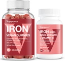 Gummies de hierro vegano + Iron Bisglycinate 30MG ← Vegan Iron Suplemento Apoyo para la Energía Sanitaria y Diaria para Adultos &amp; Niños - 90 Condes+60 Condes