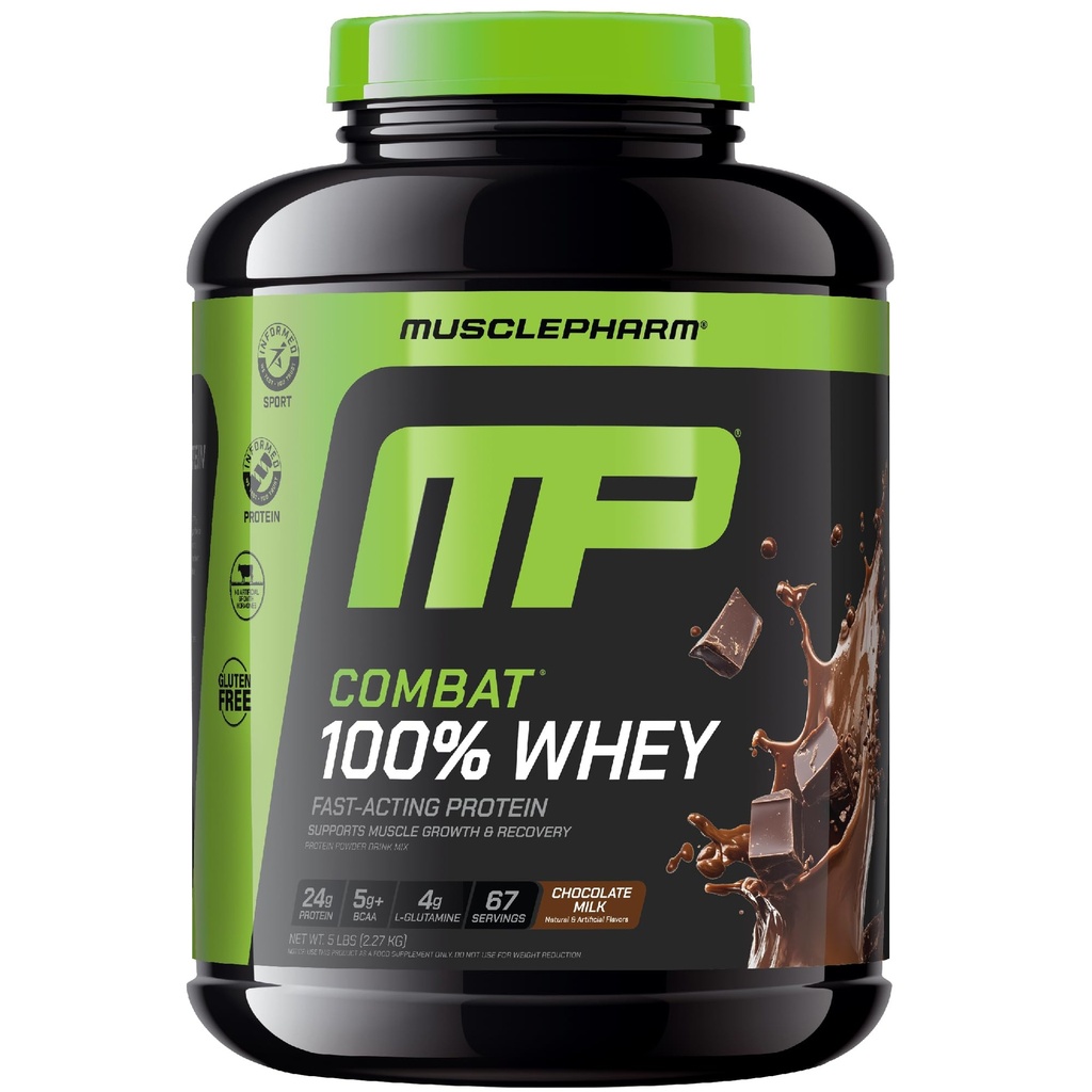 MusclePharm Combat 100% Whey Protein Powder, Chocolate Milk, Fast Recovery &amp; Muscle Gain with Whey Isolate, High Protein Powder for Women &amp; Men, Gluten Free, 5lb, 67 Servings