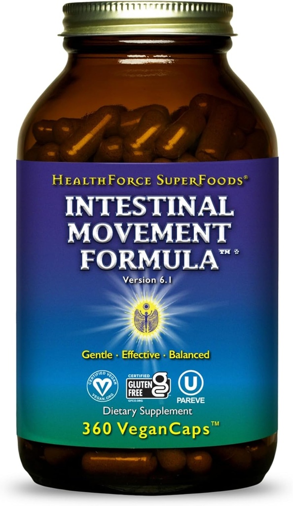 HealthForce SuperFoods Movimiento intestinal Fórmula - Natural Laxative Supports Bowel Regularity - All-Natural Digestion Supplement to Support Constipation - Gluten-Free &amp; Vegan - 360 Caps