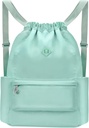 Drawstring Backpack with Wet Pocket Gym Backpack Water-Resistant Cinch String Bag Beach Swim for Women Men