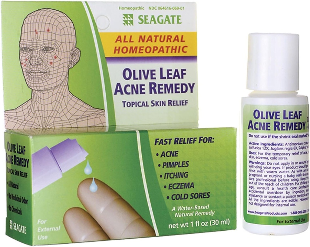 Seagate Products Homeopathic Olive Leaf Natural Acne Remedy (Pack of 1) 1 Ounce