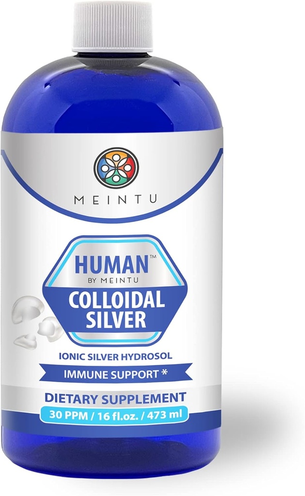 Human™ by MEINTU Ultra-Pure Colloidal Silver for Natural Immune Support* - 16oz - Economy Refill Size Premium Ionic Silver Hydrosol Supplement, Safe for Adults, Children, and Pets