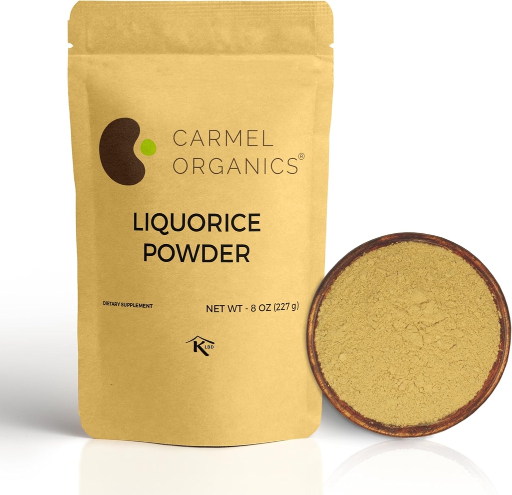 CARMEL ORGANICS Licorice Root Powder - 8 Ounce peru Herbal Suplemento Silencio Natural Sweetener and Digestive Aid ← Non-GMO TEN No Añadido Preservatives &amp; Additives