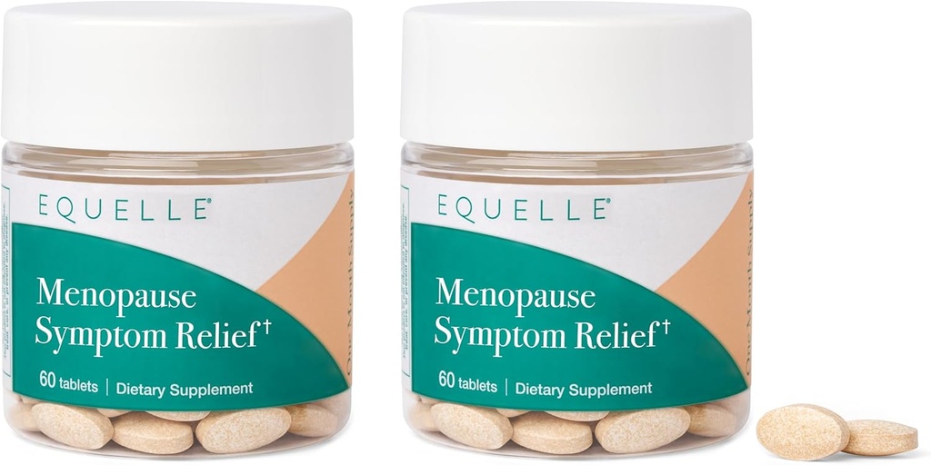 EQUELLE Multi-Symptom Menopause Relief Relief from Hot Flashes, Muscle Aches &amp; Supports More Sleep. S-Equol sin hormonas, basado en plantas – 2 Month Supply (120 Tablets)