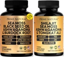 PRIME NATURAL Iris Sea Moss Black Seed Oil Shilajit Ashwagandha - 2 Botellas - Vegan Capsules