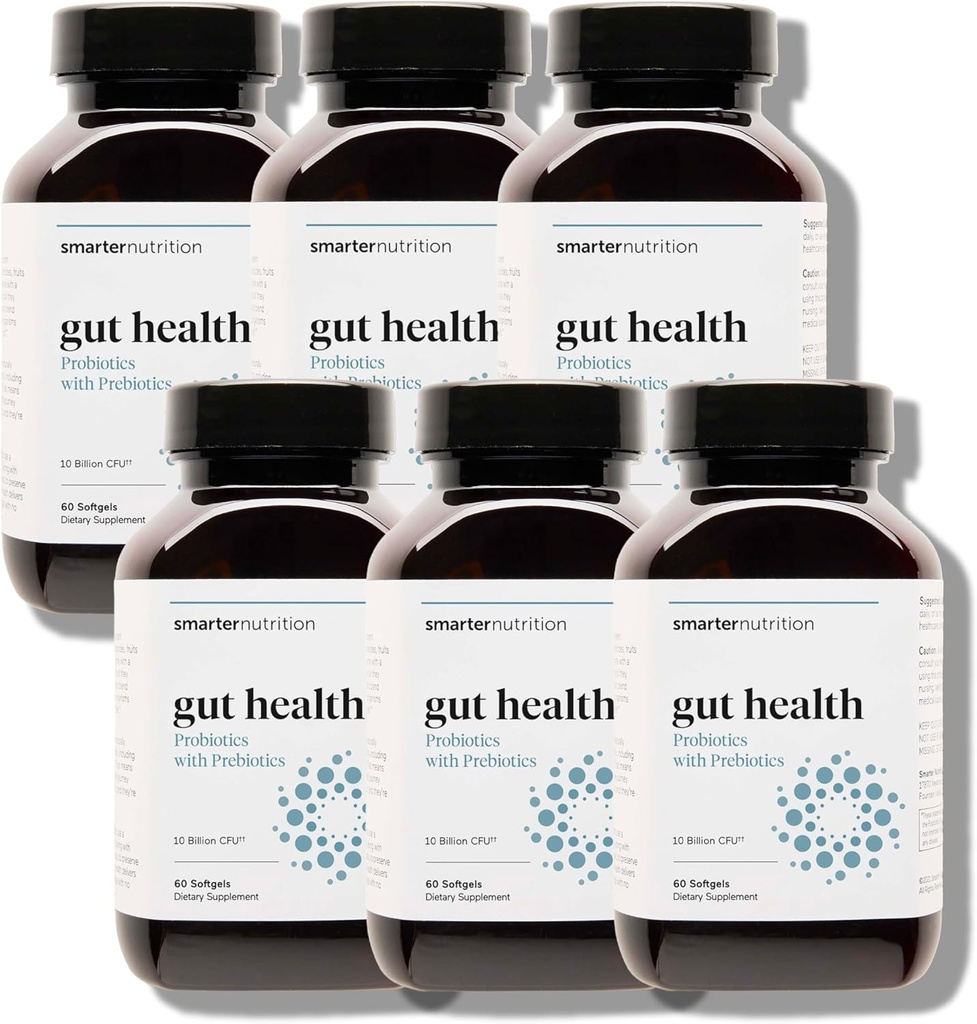 Más inteligente Nutrición Gut Health Probióticos con Prebióticos - 100% Estrechos con base de suelo con aceite MCT para la salud digestiva, inmune, microbioma Gut - Vegetariano - 360 Conde(Pack of 6) - 180-Day Supply