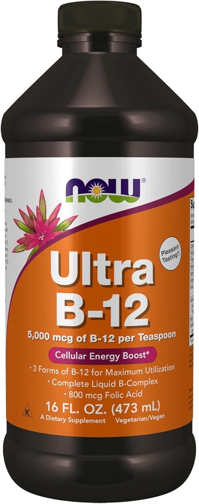 NOW Foods Supplements, Ultra B-12, Liquid, 800 mcg Folic Acid, Cellular Energy Production*, 16-Ounce