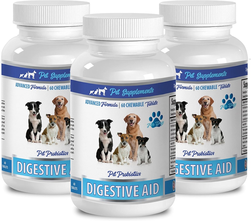 PET SUPPLEMENTS " NUTRITION LLC Dog Gas Pills - Dog Digestive AID PROBIOTICS - Natural Approach - Solution to Bad Breath and Gas - Counter Diarrhea - Dog Bad Breath Chews - 3 Bottles (180 Treats)