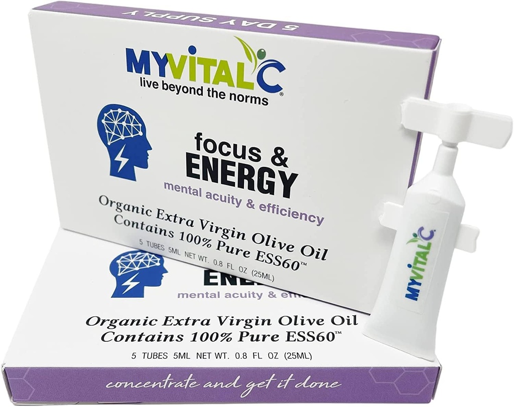 MyVitalC Focus &amp; Energy Supplement - Pure ESS60 in Organic Extra Virgin Olive Oil - 30 Day Supply 150 ML - Pack of 6