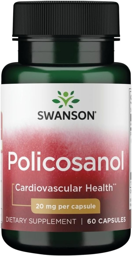 Swanson Policosanol - Suplemento Ayuda a apoyar la salud cardiovascular - All Natural Formula Aids Good Heart Health ' Función - Ayuda a mantener niveles saludables de colesterol (60 cápsulas, 20 mg cada uno)