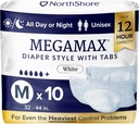 NorthShore MegaMax Adult Overnight Diapers, 12-Hour Tab-Style, Medium, 10 Count Bag, White, 32-44 pulgadas, Unisex Incontinence Underwear