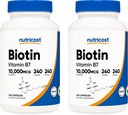Nutricost Biotin (Vitamin B7) 10,000mcg (10mg), 240 Caps (2 Botellas) - Non-GMO, Gluten Free