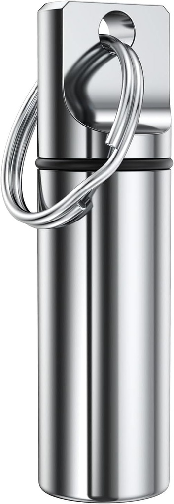 Pequeña caja de la pila de bolsillo Keychain, Aleación de aluminio Portable Mini Pill Organizer Case Container for Purse, Waterproof Metal Pill Holder Medicine Bottle for Outdoor Camping Travel (Silver)
