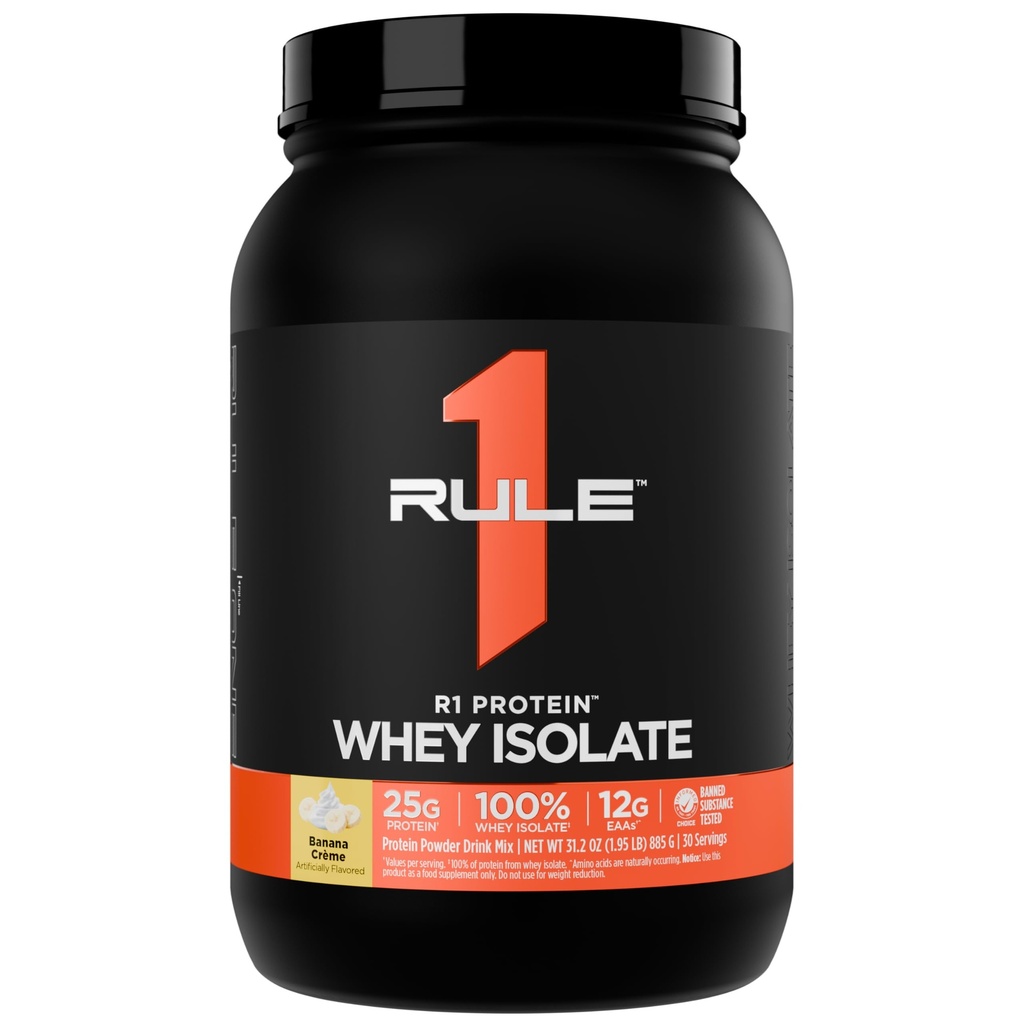 Regla 1 R1 Proteína Whey Isolate - con 25g Protein & 6g BCAA Exclusivamente de Fuentes hidrolizadas de recuperación de entrenamiento (2 libras*, Crema de Banana)