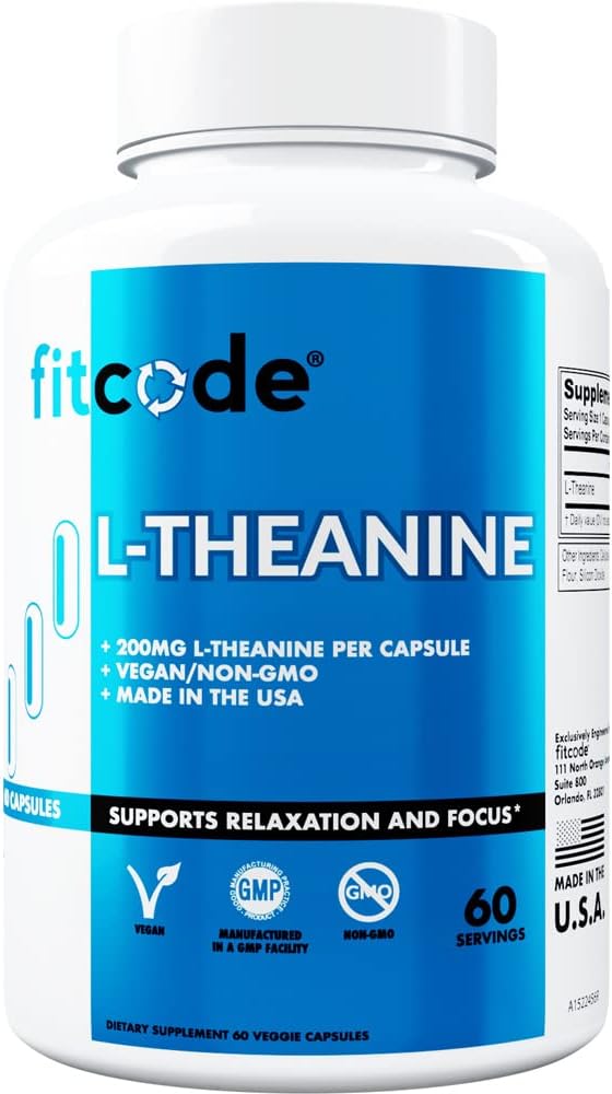 fitcode L Theanine 200mg Capsules for Focus and Relaxation L-theanine 200mg Suplemento Nootropic para la energía de la atención y el foco - Daytime Mood Support and Nootropic Focus Supplement