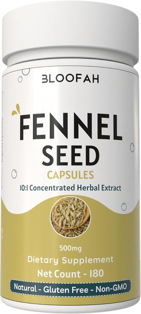 Fennel Seed Capsules 500mg ← Concentrado 10:1 Extracto Silencio 180 Conde ← Foeniculum vulgare Silencio Natural Herbal Suplemento No-GMO Silencio Fórmula basada en plantas para uso diario (180 Conde (Pack of 1))