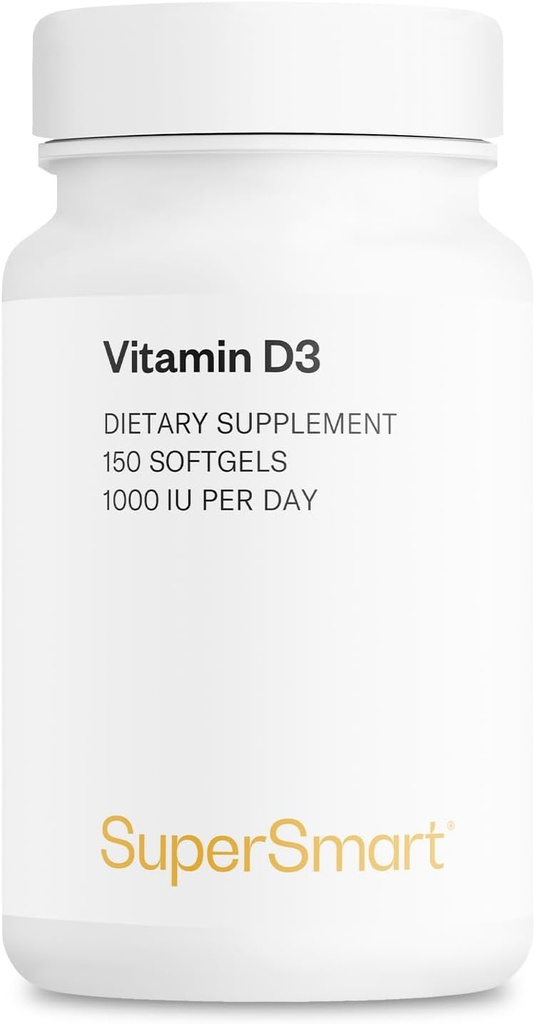 SUPERSMART - Vitamina D3 1000 UI Por día - Vitaminas para Fortalecer los Huesos - Protector de las células Silenciosa No GMO &amp; Gluten Gratis - 150 Softgels