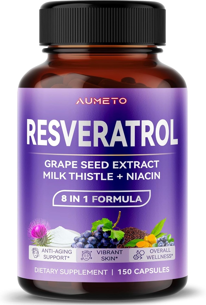 Ultra Resveratrol 8 en 1 Fórmula - con Grape Seed Milk Thistle Niacin (150 Cuenta (Pack of 1))