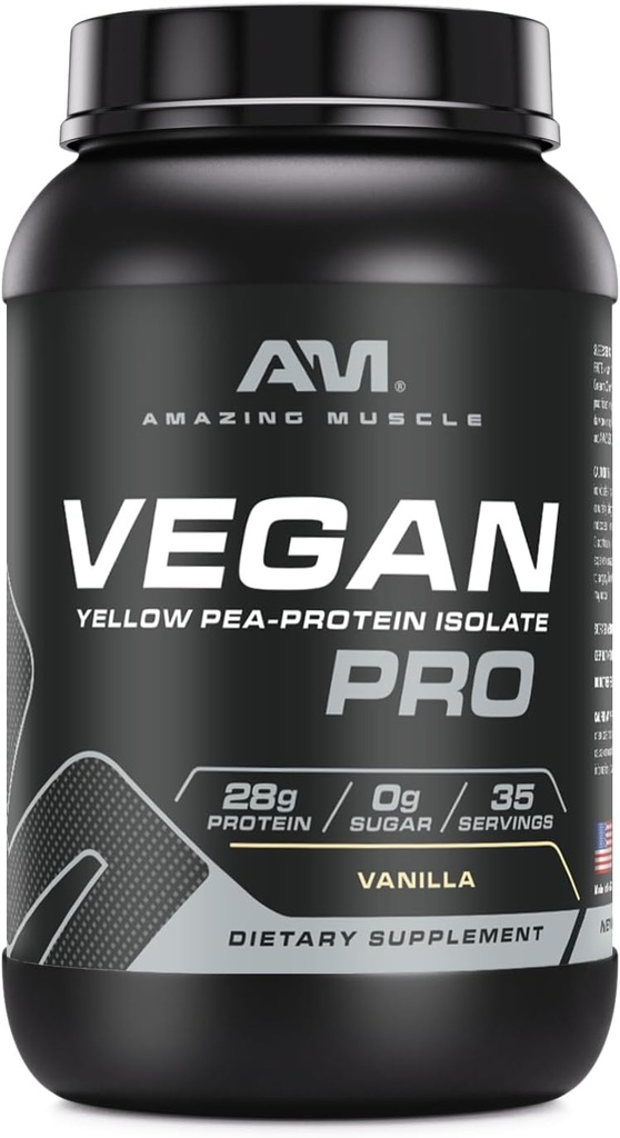 Sorprendente Muscle Vegan Protein Powder ← 28 Grams Protein TENIDO 34 Servimientos TENIDO Cero Azúcar Silencioso Amarillo Pea Protein Isolate Suplemento TENIDO EN USA (3 Lb, Vanilla)