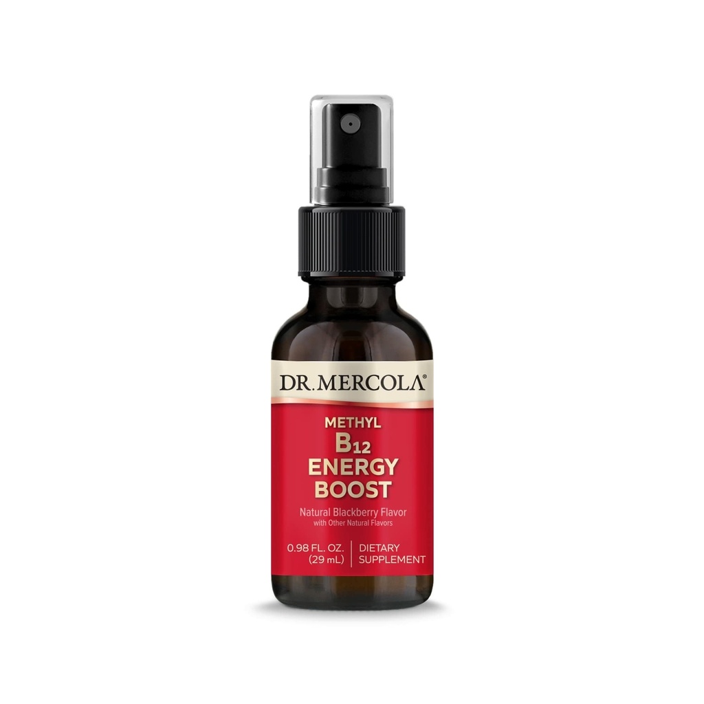 Dr. Mercola Methyl B12 Energy Boost - Fast-Absorbing Spray - Active Vitamin B12 as Methylcobalamin - Natural BlackBerry Flavor - 39 Servings