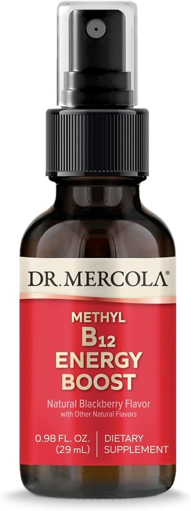 Dr. Mercola Methyl B12 Energy Boost Spray, 0.98 Fl. Oz. (29 mL), 39 Servings, 1,000 mcg Por Serving, Dietary Supplement, Supports Mental Focus, Non-GMO