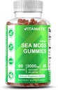Vitamatic Irish Sea Moss Gummies – 3000mg Equivalent Por Serving (de Extracto 132.5mg) – 60 Ct Made with Bladderwrack & Burdock Root – Seamoss Supplement for Thyroid, Energy &amp; Immune Support