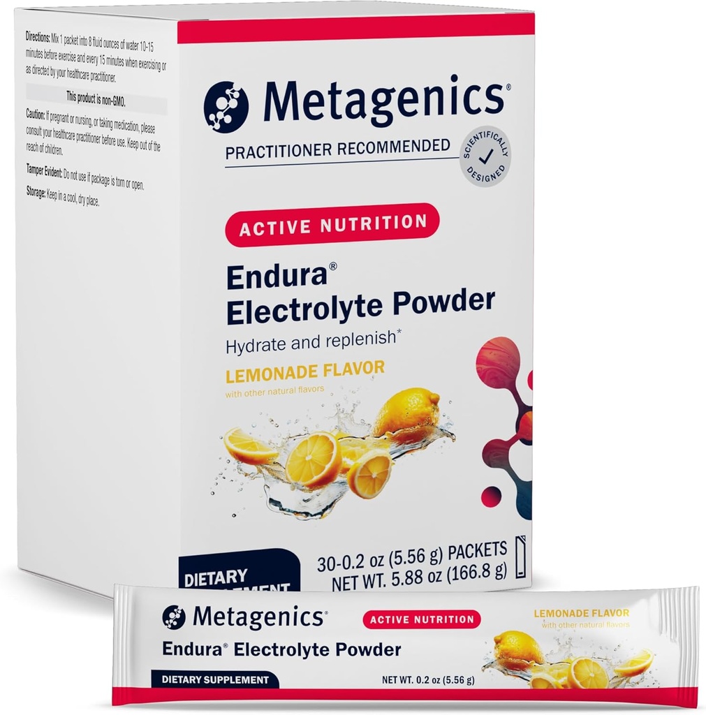 Metagenics Endura - Electrolyte Balance Polvo con vitamina C &amp; E - Paquetes de hidratación con sodio &amp; potasio para la recuperación " Rendimiento* - No Gluten-Free - Lemonade Flavor, 30 Packets
